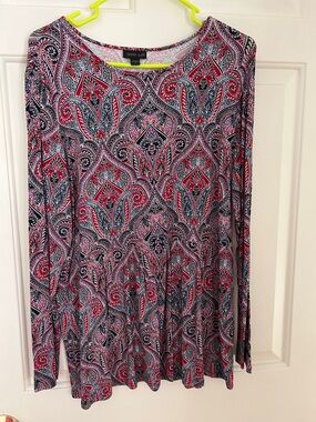 J. Jill Wearever Paisley Knit Top in Red, black and white size medium